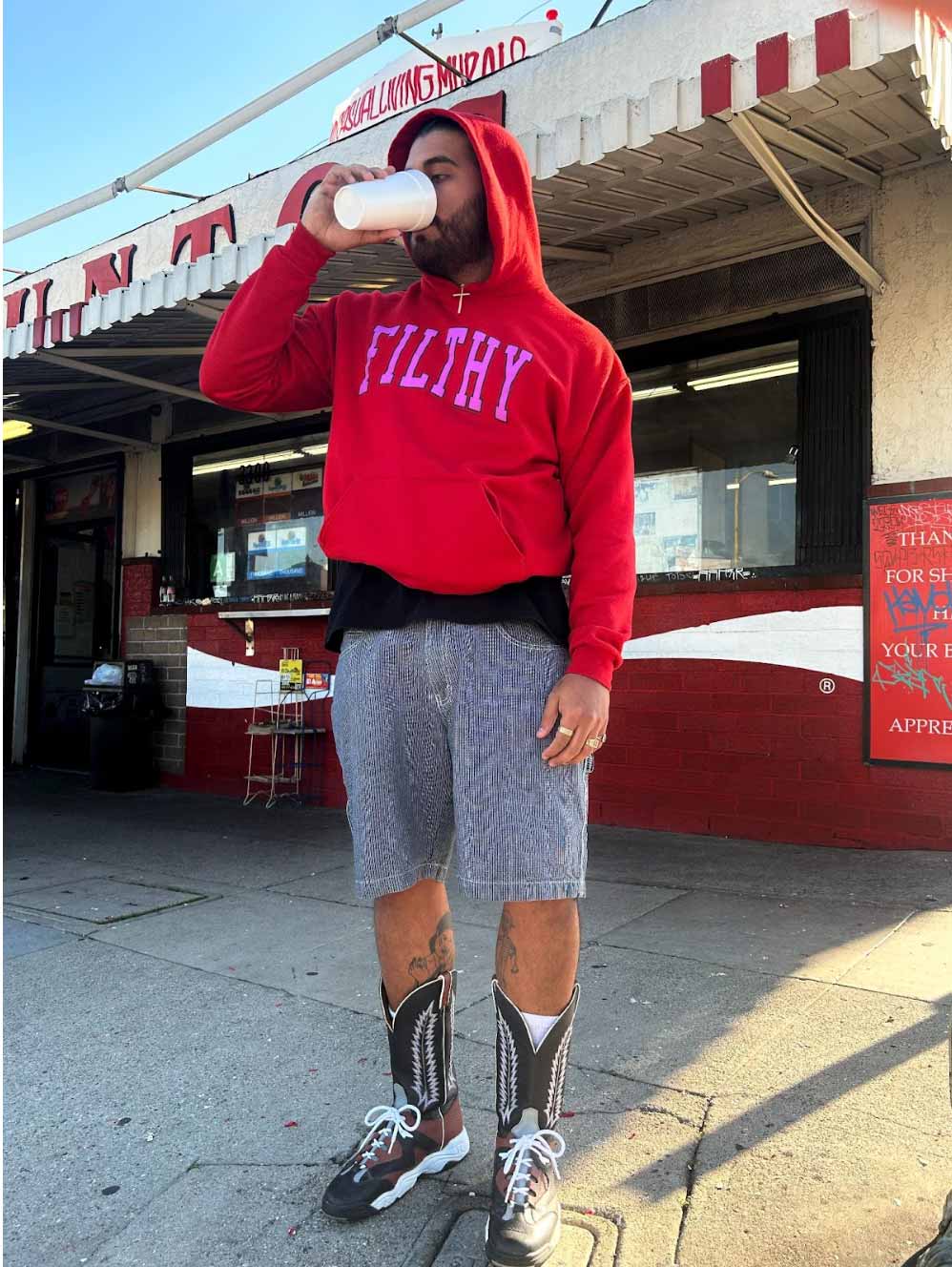 man in red hoodie